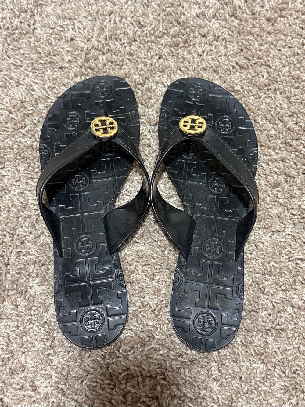 Tory Burch Black Thora Sandal with Gold Logo Medallion